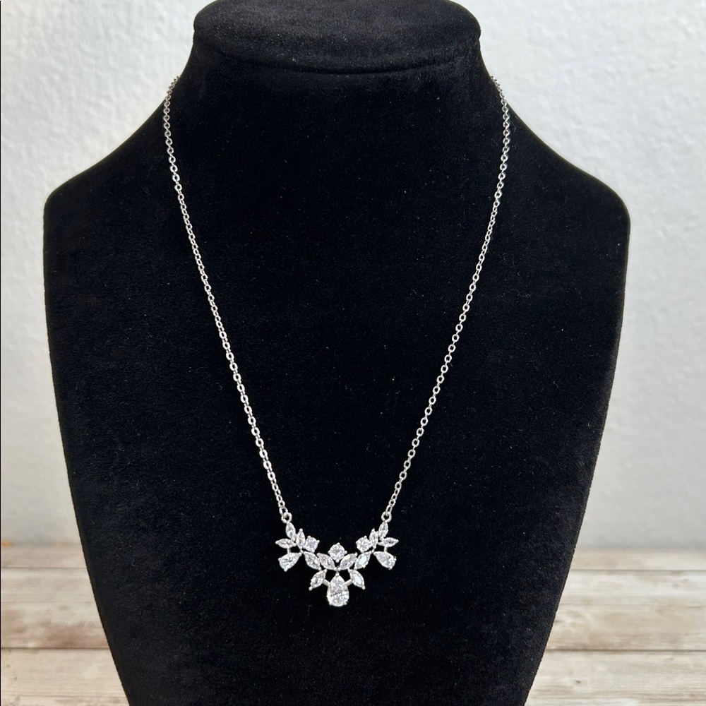 Super Sexy Silver Necklace with Crystal Accents and Cascading Back Chain